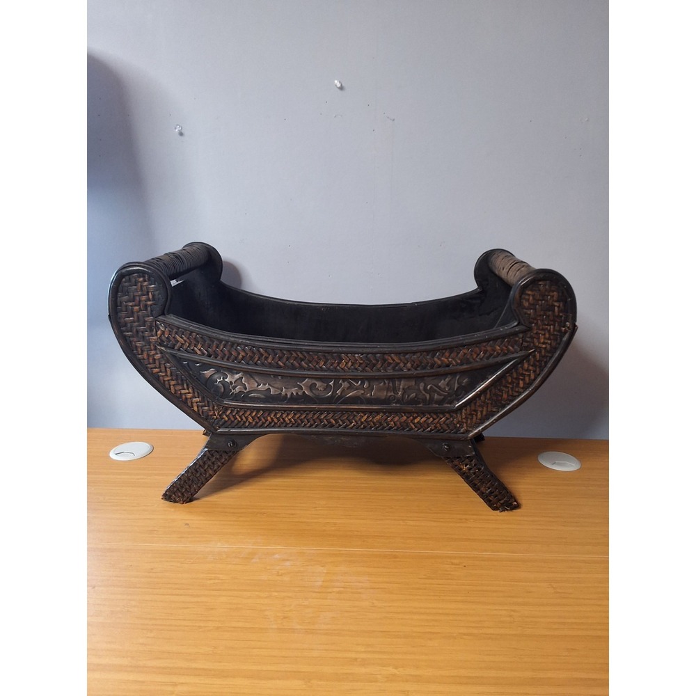 Vintage Wooden Sleigh Style‎ Basket Cachepot Used To Holder Potted Plants